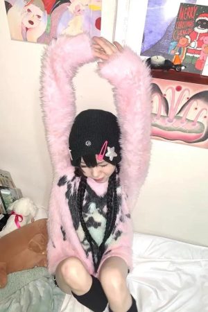 Quick Outfits, Modest Fashion Outfits Ideas Y2K Aesthetic Fuzzy Sweater