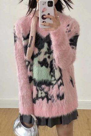 Quick Outfits, Modest Fashion Outfits Ideas Y2K Aesthetic Fuzzy Sweater