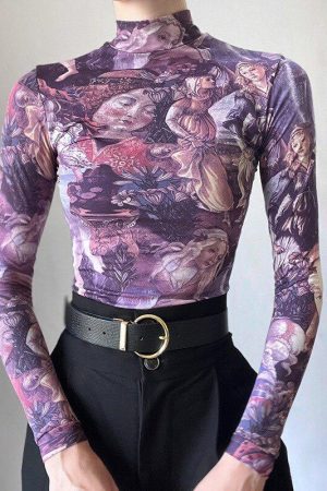 Quick Outfits, Modest Fashion Outfits Ideas Y2K Angel Graphic Mesh Top