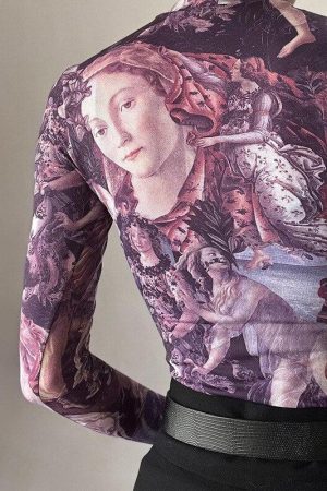 Quick Outfits, Modest Fashion Outfits Ideas Y2K Angel Graphic Mesh Top