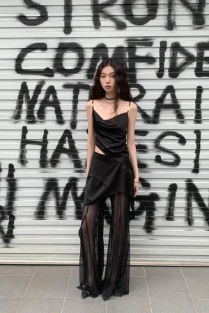 Quick Outfits, Modest Fashion Outfits Ideas Y2K Asymmetric Top & Skirt Pants Two Piece Set