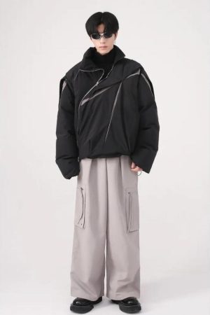 Quick Outfits, Modest Fashion Outfits Ideas Y2K Asymmetrical Zipper Puffer Jacket