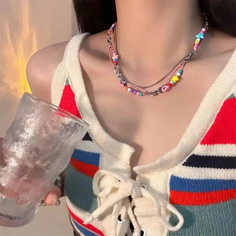 Quick Outfits, Modest Fashion Outfits Ideas Y2K Beaded Pin Necklace Quick Outfits, Modest Fashion Outfits Ideas Y2K Beaded Pin Necklace