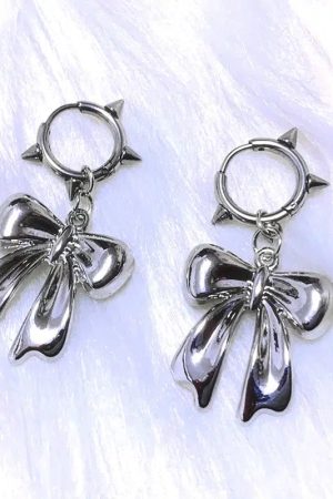 Quick Outfits, Modest Fashion Outfits Ideas Y2K Bow Spiked Hoop Earrings