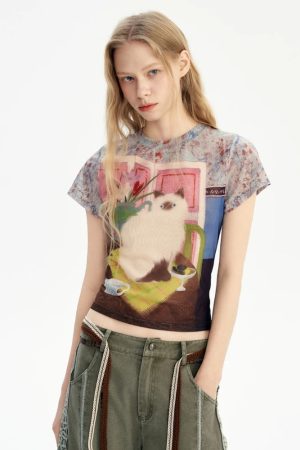 Quick Outfits, Modest Fashion Outfits Ideas Y2K Cat Graphic Tee
