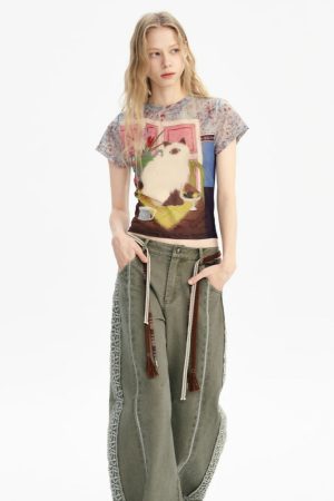Quick Outfits, Modest Fashion Outfits Ideas Y2K Cat Graphic Tee