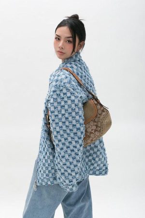 Quick Outfits, Modest Fashion Outfits Ideas Y2K Checkered Zip Up Jacket