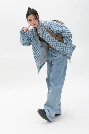 Quick Outfits, Modest Fashion Outfits Ideas Y2K Checkered Zip Up Jacket