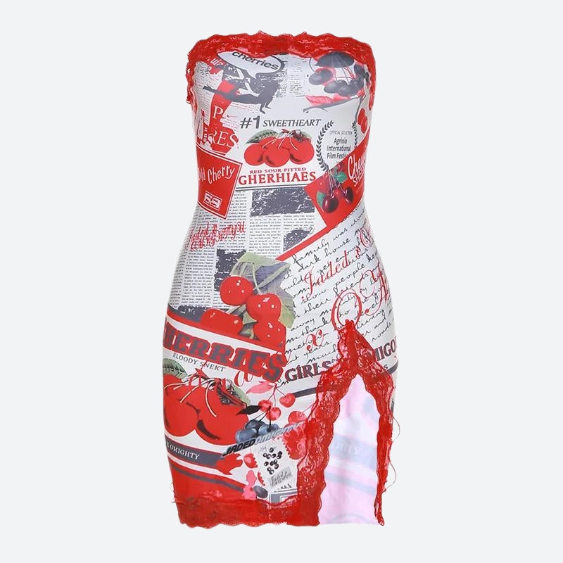 Quick Outfits, Modest Fashion Outfits Ideas Y2K Cherry Slit Mini Dress Quick Outfits, Modest Fashion Outfits Ideas Y2K Cherry Slit Mini Dress