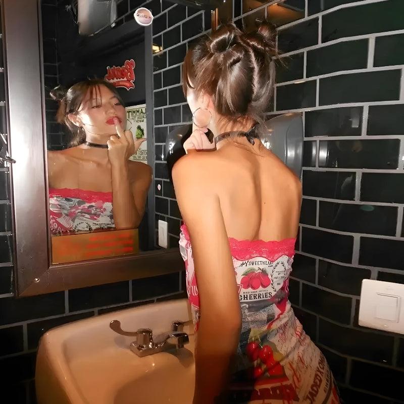 Quick Outfits, Modest Fashion Outfits Ideas Y2K Cherry Slit Mini Dress Quick Outfits, Modest Fashion Outfits Ideas Y2K Cherry Slit Mini Dress