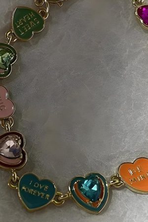 Quick Outfits, Modest Fashion Outfits Ideas Y2K Colorful Heart Bracelet