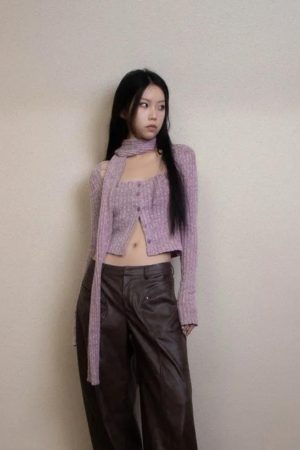 Quick Outfits, Modest Fashion Outfits Ideas Y2K Corduroy Cropped Scarf Cardigan