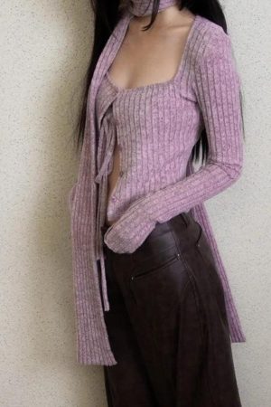 Quick Outfits, Modest Fashion Outfits Ideas Y2K Corduroy Cropped Scarf Cardigan