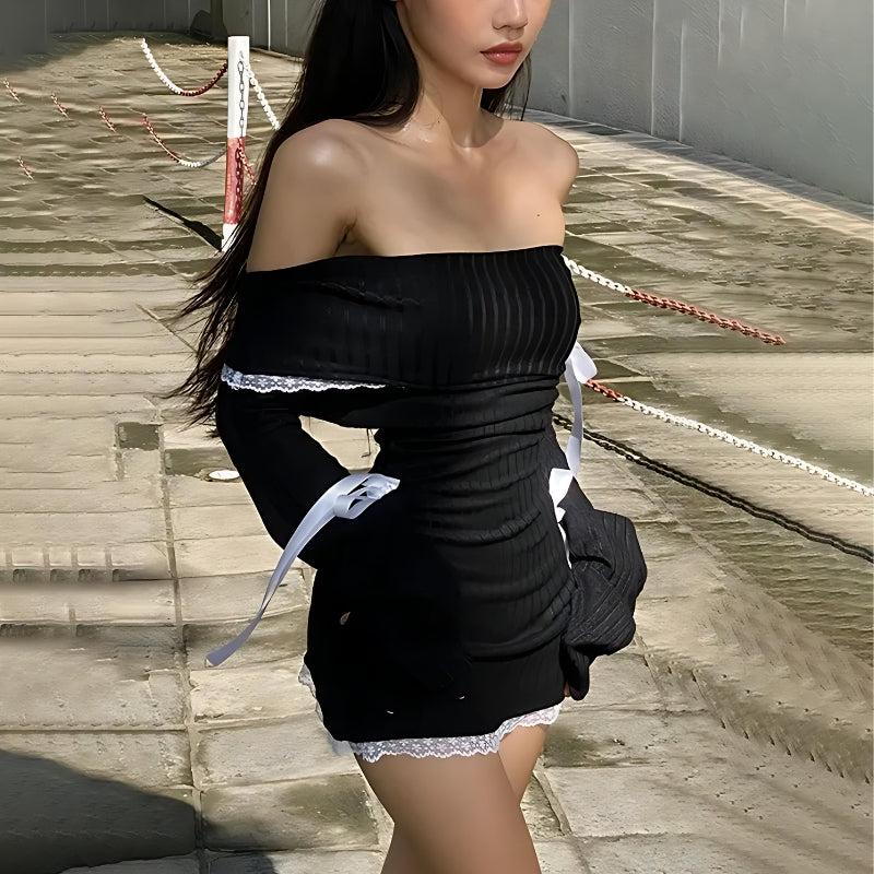 Quick Outfits, Modest Fashion Outfits Ideas Y2K Corduroy Off Shoulder Bow Mini Dress Quick Outfits, Modest Fashion Outfits Ideas Y2K Corduroy Off Shoulder Bow Mini Dress