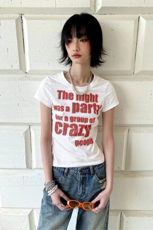 Quick Outfits, Modest Fashion Outfits Ideas Y2K Crazy Party Graphic Tee
