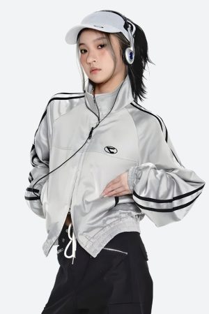 Quick Outfits, Modest Fashion Outfits Ideas Y2K Cyberpunk Reflective Double Zip-Up Jacket