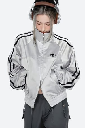 Quick Outfits, Modest Fashion Outfits Ideas Y2K Cyberpunk Reflective Double Zip-Up Jacket