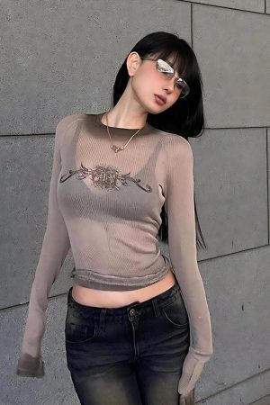 Quick Outfits, Modest Fashion Outfits Ideas Y2K Cyberpunk Sigilism Sheer Top