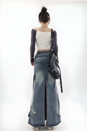 Quick Outfits, Modest Fashion Outfits Ideas Y2K Denim Maxi Skirt