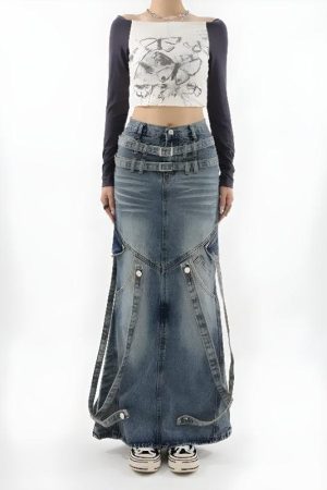 Quick Outfits, Modest Fashion Outfits Ideas Y2K Denim Maxi Skirt