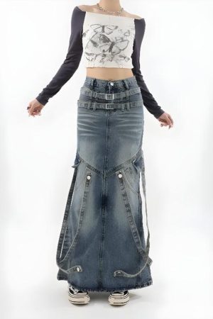Quick Outfits, Modest Fashion Outfits Ideas Y2K Denim Maxi Skirt