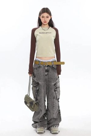 Quick Outfits, Modest Fashion Outfits Ideas Y2K Distressed Big Pockets Cargo Jeans