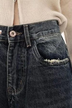 Quick Outfits, Modest Fashion Outfits Ideas Y2K Distressed Pocket Wide Leg Jeans