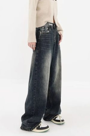 Quick Outfits, Modest Fashion Outfits Ideas Y2K Distressed Pocket Wide Leg Jeans