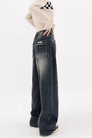 Quick Outfits, Modest Fashion Outfits Ideas Y2K Distressed Pocket Wide Leg Jeans