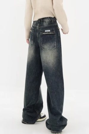 Quick Outfits, Modest Fashion Outfits Ideas Y2K Distressed Pocket Wide Leg Jeans