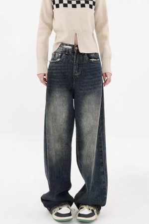 Quick Outfits, Modest Fashion Outfits Ideas Y2K Distressed Pocket Wide Leg Jeans