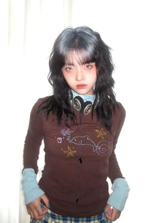 Quick Outfits, Modest Fashion Outfits Ideas Y2K Dolphin Turtleneck Top