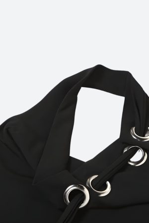 Quick Outfits, Modest Fashion Outfits Ideas Y2K Eyelets Halter Neck Top