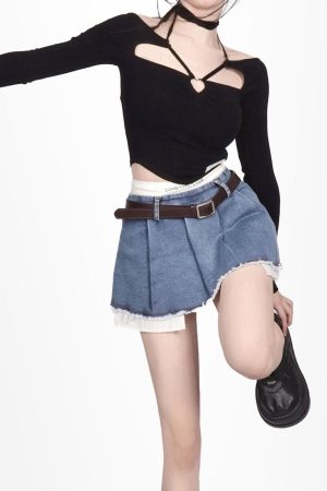 Quick Outfits, Modest Fashion Outfits Ideas Y2K Fake Two Piece Pleated Mini Skirt