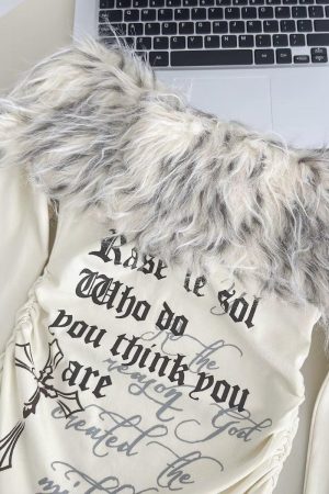 Quick Outfits, Modest Fashion Outfits Ideas Y2K Faux Fur Collar Top