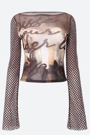 Quick Outfits, Modest Fashion Outfits Ideas Y2K Fishnet Sleeve Mesh Top