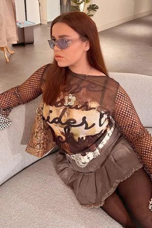 Quick Outfits, Modest Fashion Outfits Ideas Y2K Fishnet Sleeve Mesh Top