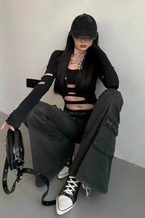 Quick Outfits, Modest Fashion Outfits Ideas Y2K Flared Cargo Jeans