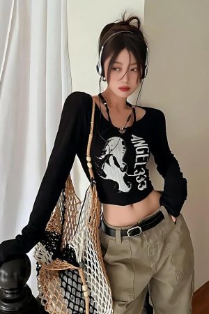 Quick Outfits, Modest Fashion Outfits Ideas Y2K Grunge Angel 333 Top