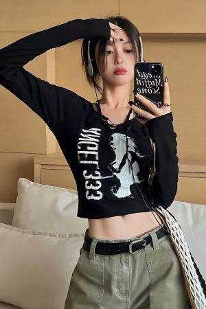 Quick Outfits, Modest Fashion Outfits Ideas Y2K Grunge Angel 333 Top