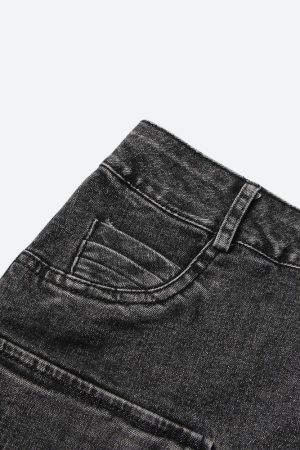 Quick Outfits, Modest Fashion Outfits Ideas Y2K Grunge Denim Top & Skirt Two Piece Set