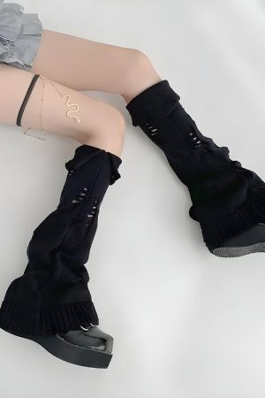 Quick Outfits, Modest Fashion Outfits Ideas Y2K Grunge Distressed Knitted Leg Warmers