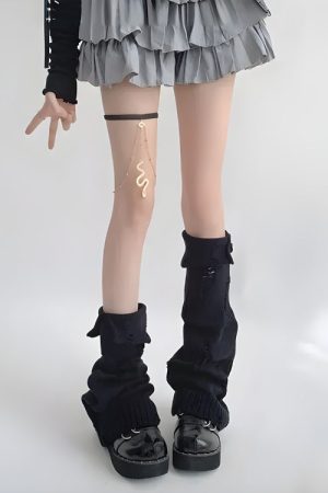Quick Outfits, Modest Fashion Outfits Ideas Y2K Grunge Distressed Knitted Leg Warmers