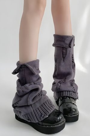 Quick Outfits, Modest Fashion Outfits Ideas Y2K Grunge Distressed Knitted Leg Warmers