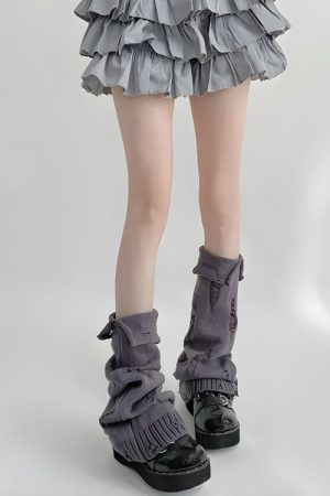 Quick Outfits, Modest Fashion Outfits Ideas Y2K Grunge Distressed Knitted Leg Warmers