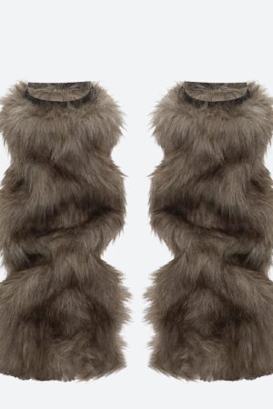 Quick Outfits, Modest Fashion Outfits Ideas Y2K Grunge Faux Fur Leg Warmers