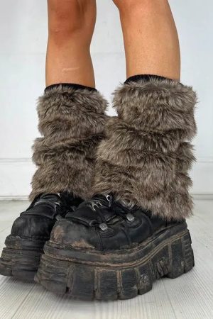 Quick Outfits, Modest Fashion Outfits Ideas Y2K Grunge Faux Fur Leg Warmers
