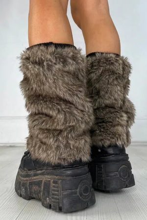 Quick Outfits, Modest Fashion Outfits Ideas Y2K Grunge Faux Fur Leg Warmers