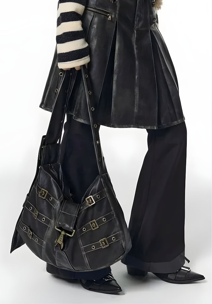 Quick Outfits, Modest Fashion Outfits Ideas Y2K Grunge Faux Leather Belted Bag Quick Outfits, Modest Fashion Outfits Ideas Y2K Grunge Faux Leather Belted Bag