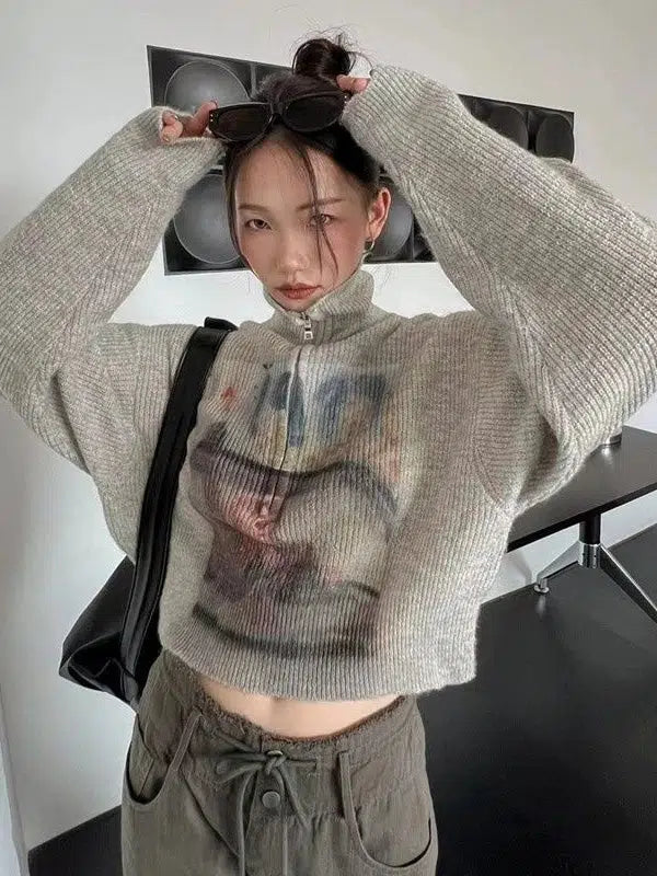 Quick Outfits, Modest Fashion Outfits Ideas Y2K Half Zip-Up Knitted Sweater Quick Outfits, Modest Fashion Outfits Ideas Y2K Half Zip-Up Knitted Sweater